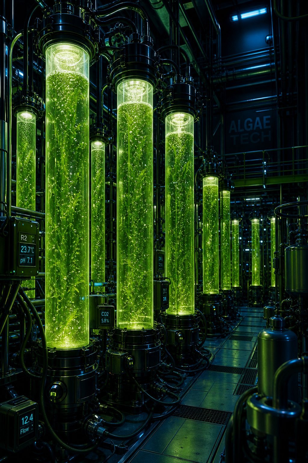 Tubular photobioreactor columns with algae culture